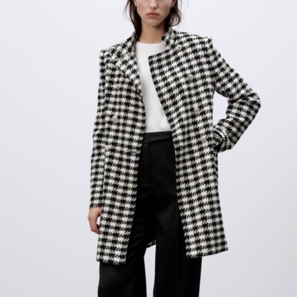Zara checkered tweed trench coat